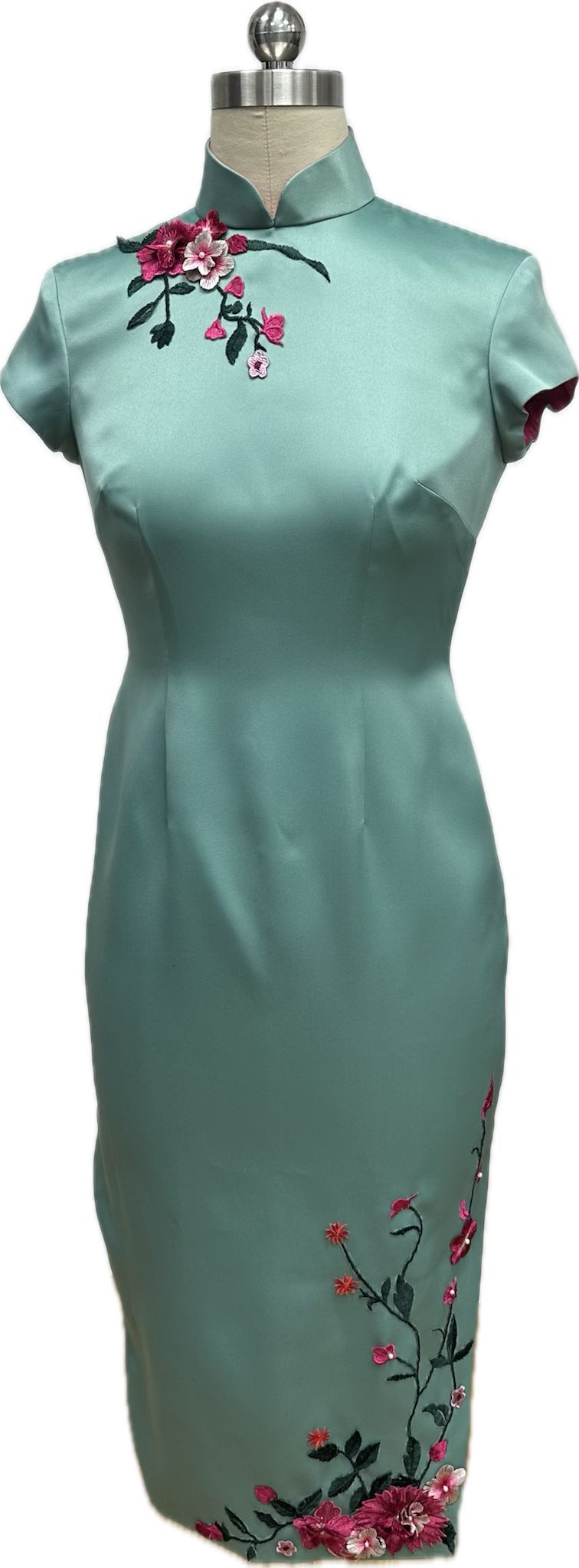 Alba Duchess Satin Cap Sleeve Cheongsam