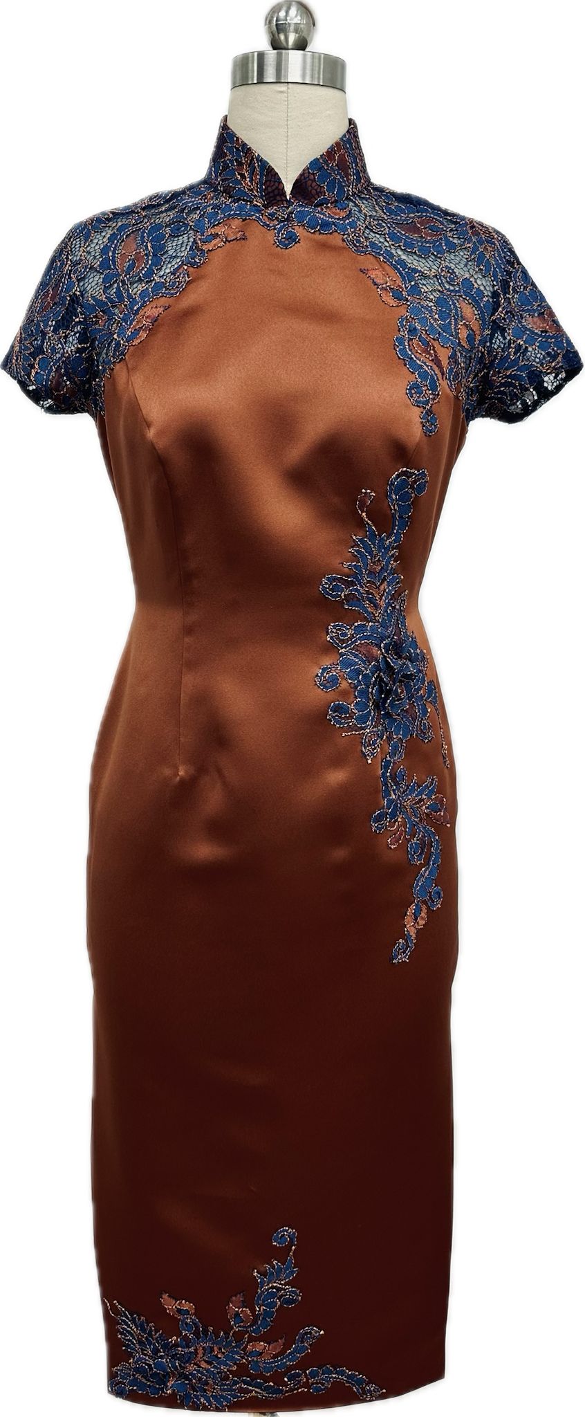 Etta Duchess Satin short lace cap sleeves Cheongsam